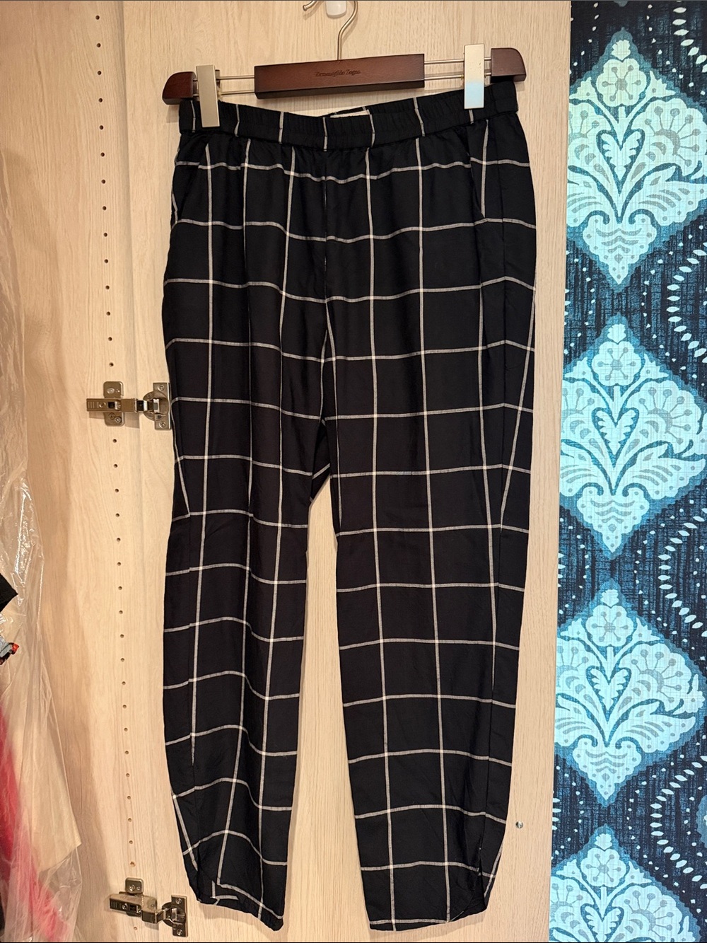 Marine Layer Black Windowpane Elastic Waist Pants